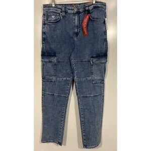 Guess Men’s Mateo Cargo Jeans Stretch Medium Wash Denim Blue W34 L32 NWT
